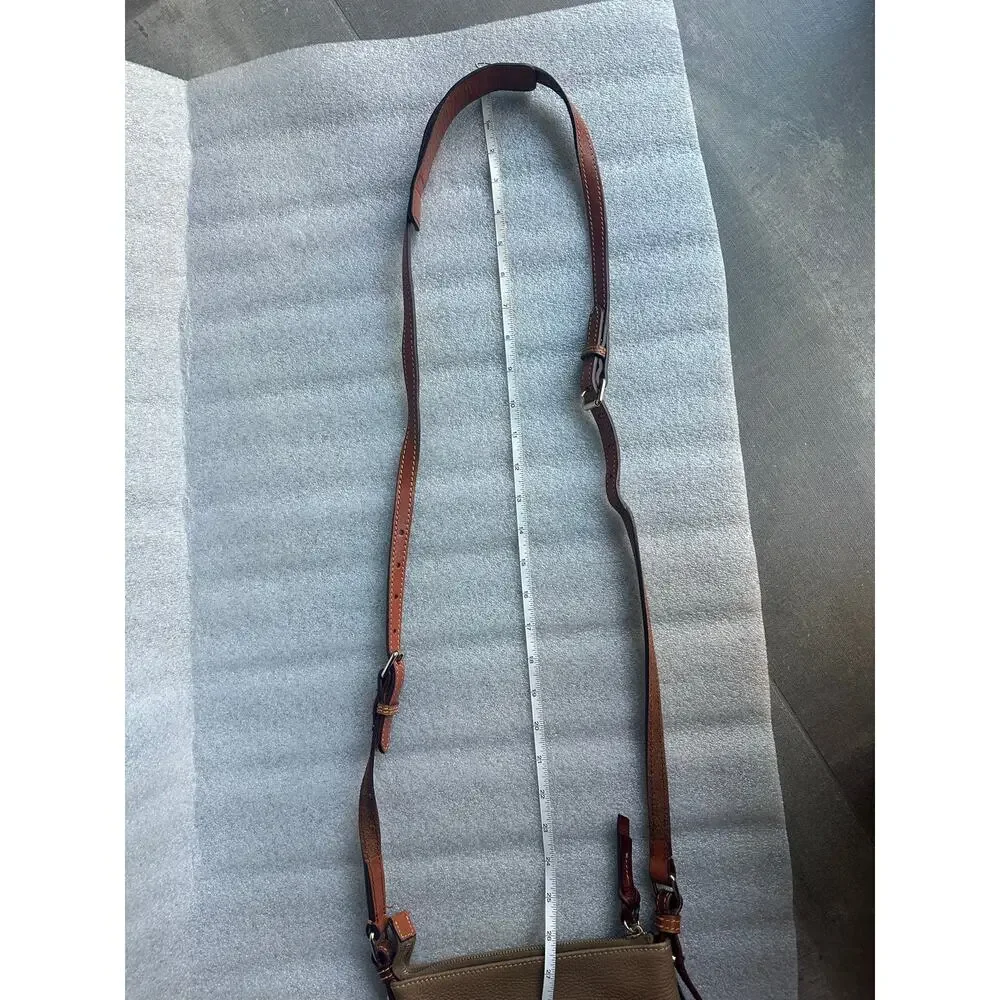 Dooney & Bourke Pebble Leather Crossbody Bag Taupe Brown Front Zip Pocket